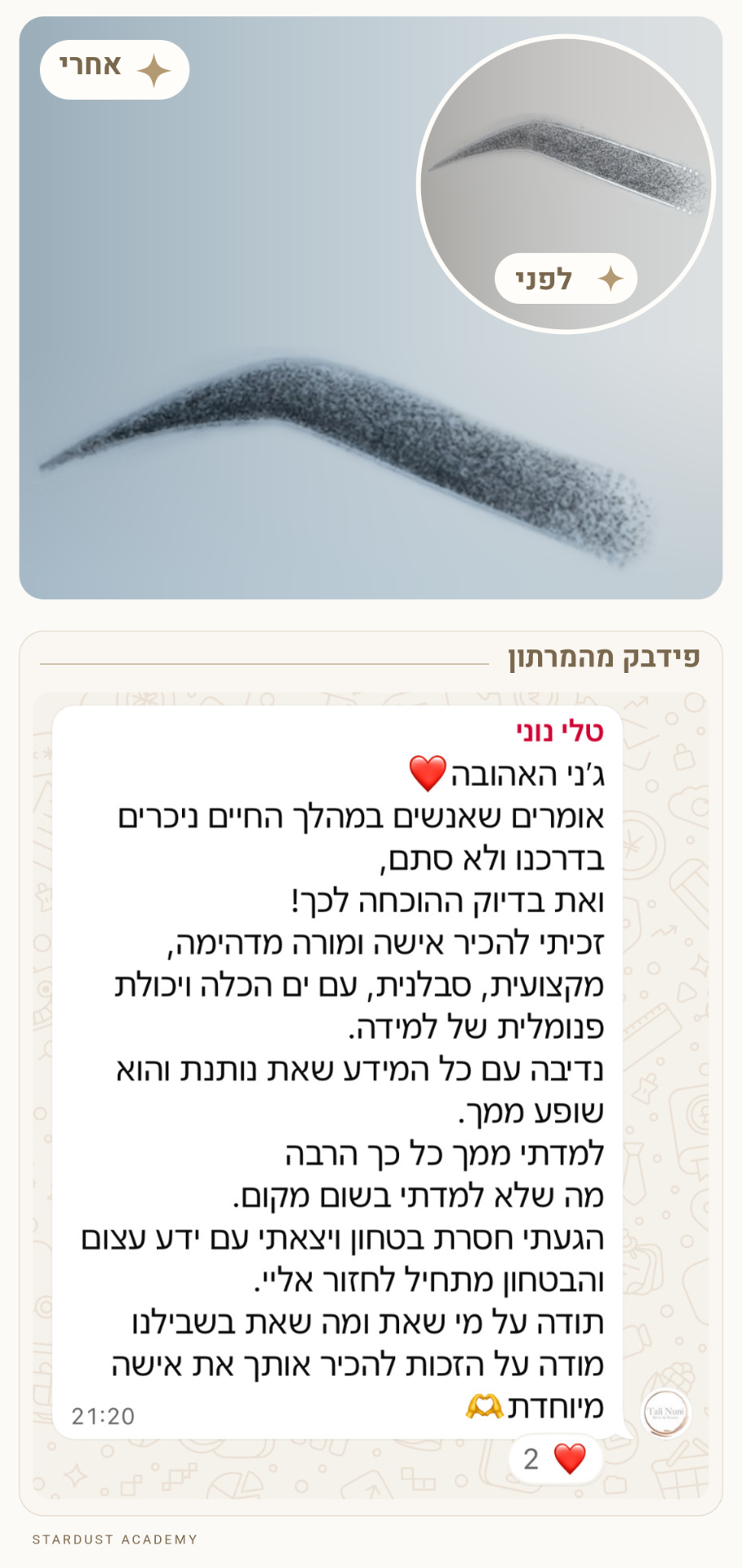 עבודת לפני ואחרי עם פידבק של תלמידה מהמרתון