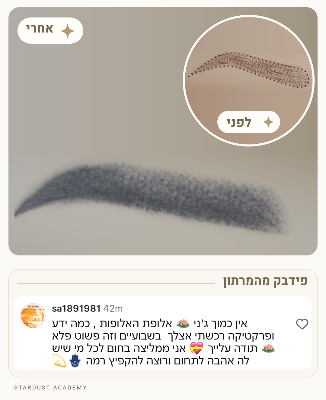 עבודת לפני ואחרי עם פידבק של תלמידה מהמרתון