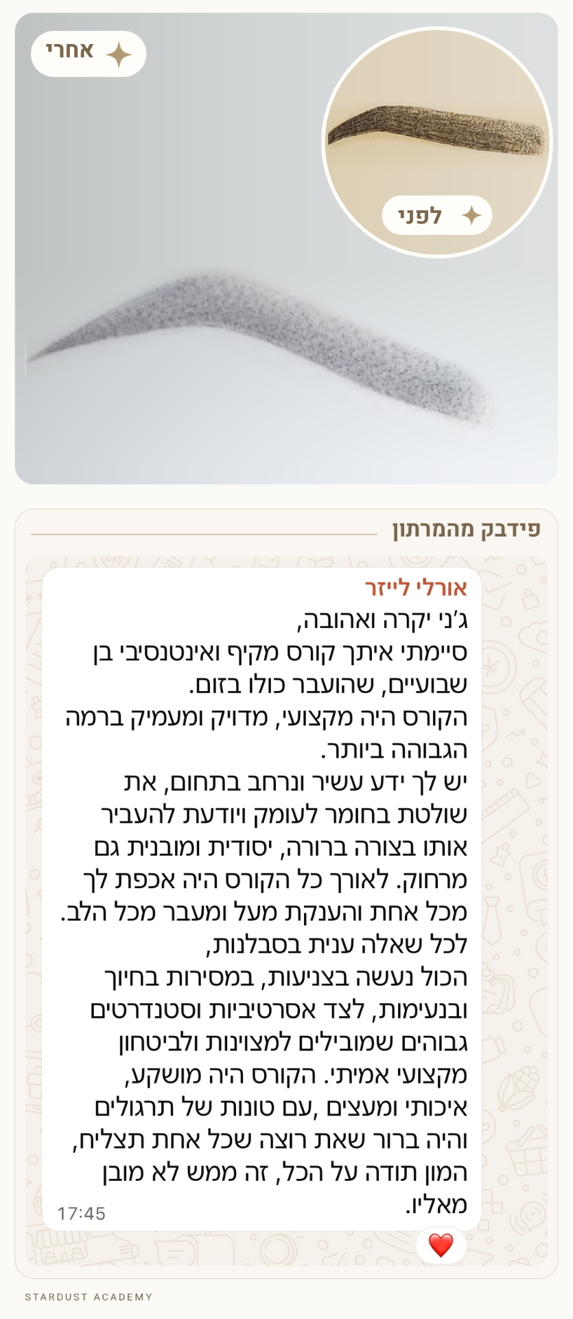 עבודת לפני ואחרי עם פידבק של תלמידה מהמרתון