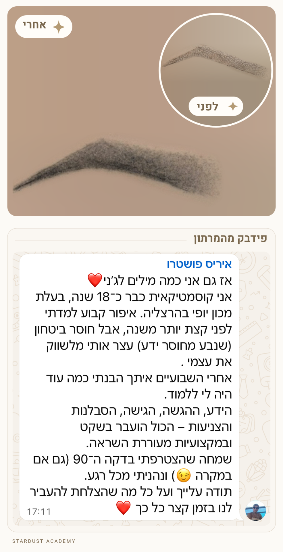 עבודת לפני ואחרי עם פידבק של תלמידה מהמרתון