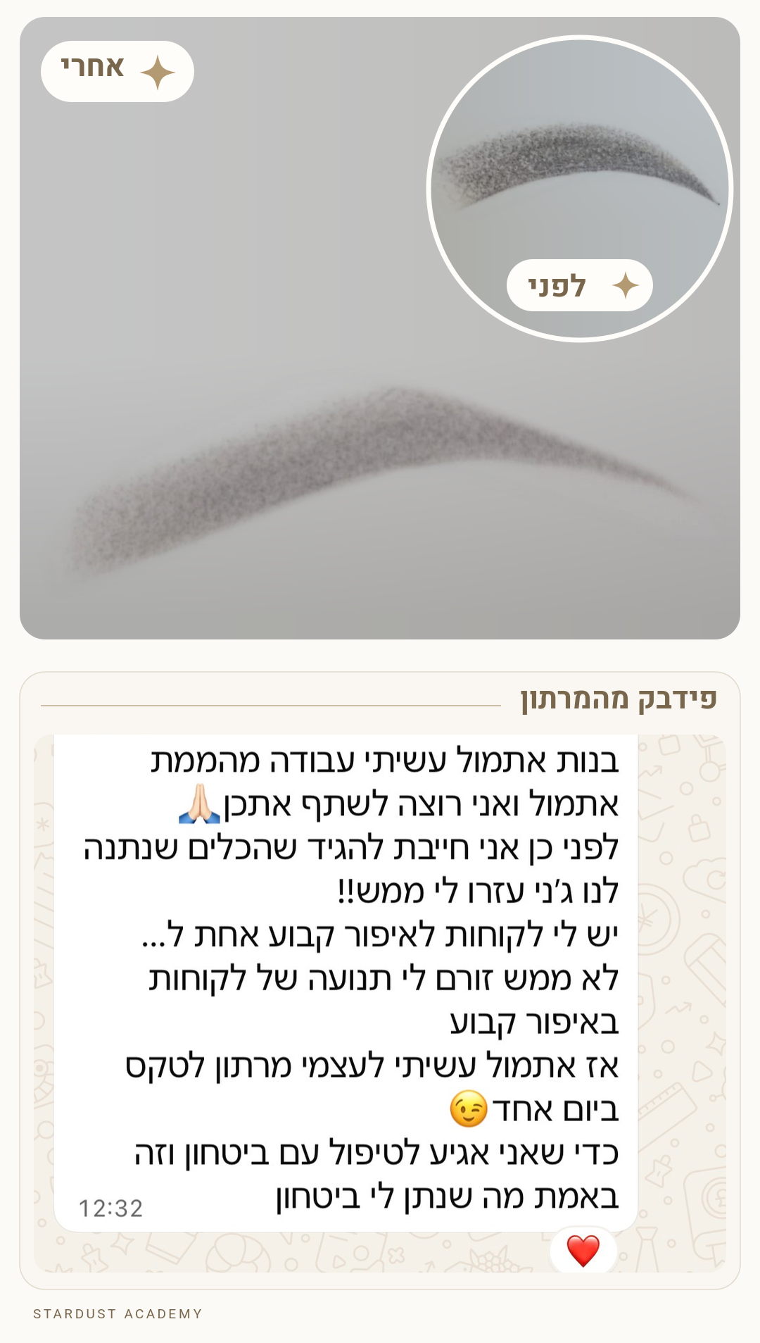 עבודת לפני ואחרי עם פידבק של תלמידה מהמרתון